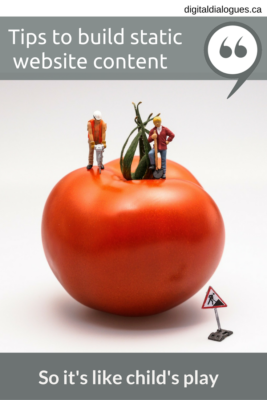 Playmobile men building on tomato - build website static content 
