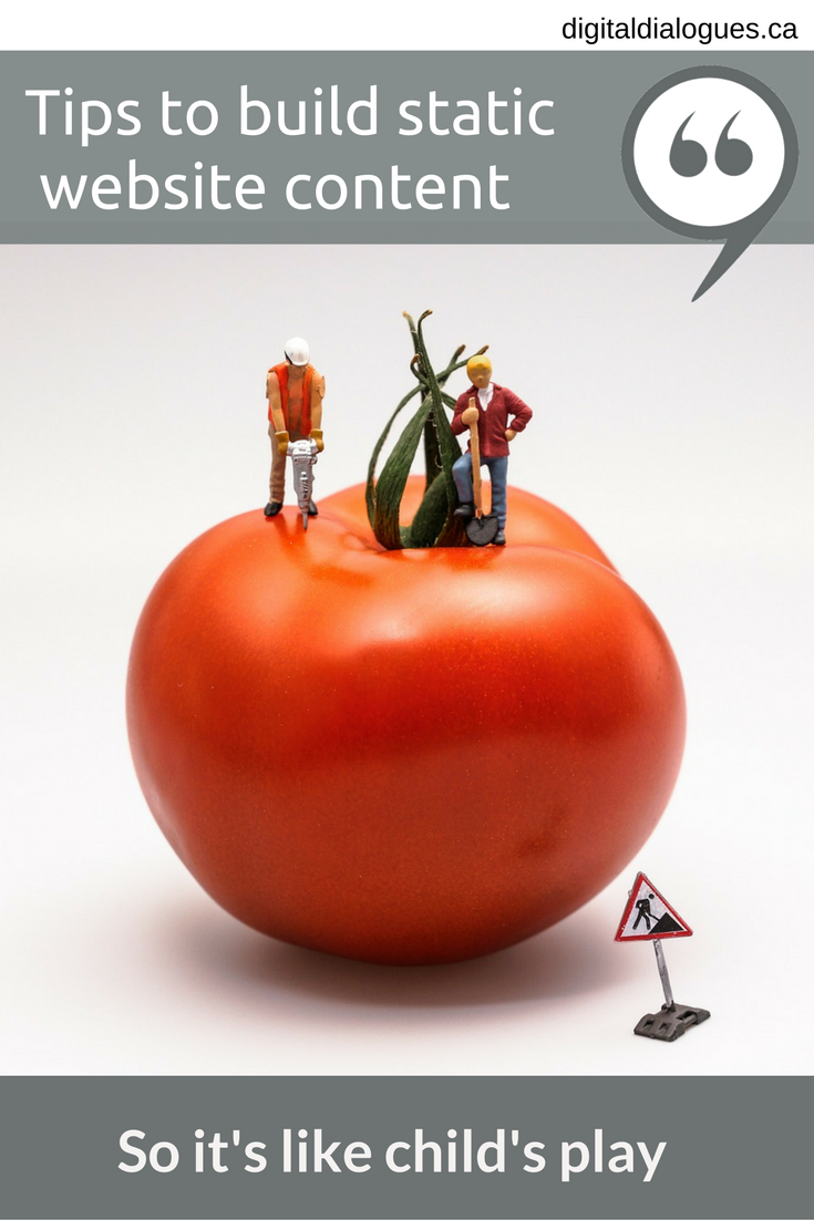 Playmobile men building on tomato - build website static content